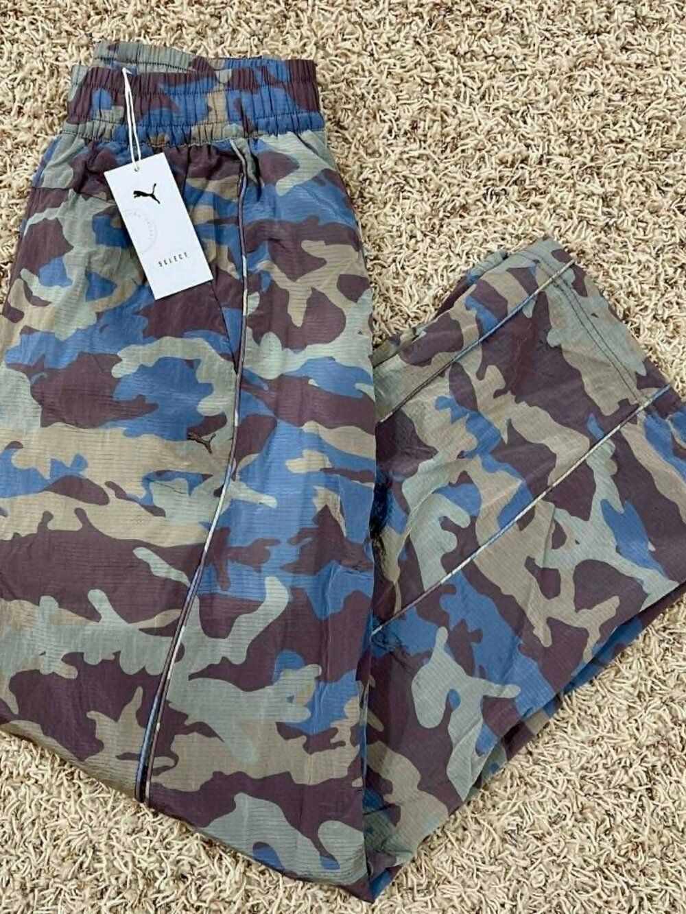 PUMA CLRT All-Over Print Relaxed Fit Ripstop Pants Raisin, Men's Size Small